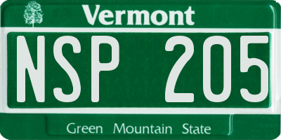 VT license plate NSP205