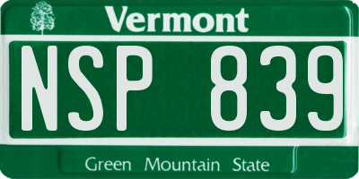 VT license plate NSP839