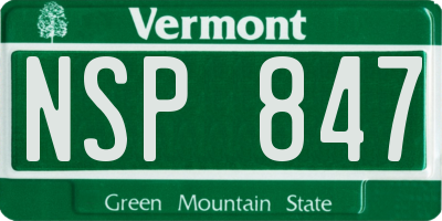 VT license plate NSP847