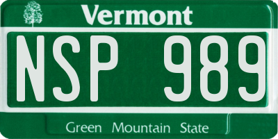 VT license plate NSP989