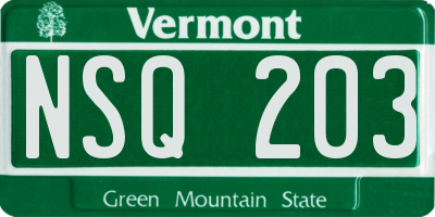 VT license plate NSQ203