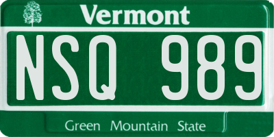 VT license plate NSQ989