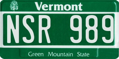 VT license plate NSR989