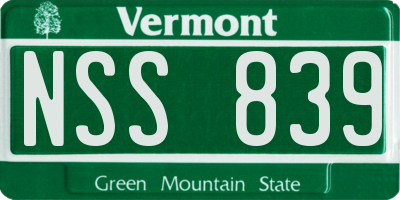 VT license plate NSS839