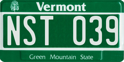 VT license plate NST039