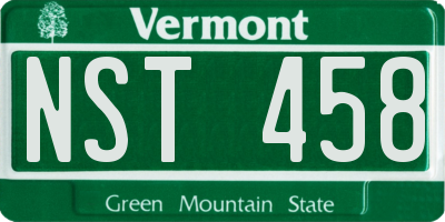 VT license plate NST458