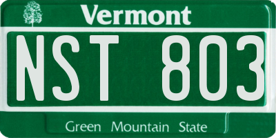 VT license plate NST803