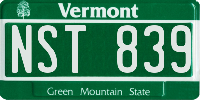VT license plate NST839