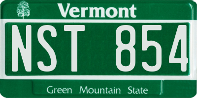 VT license plate NST854