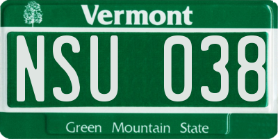 VT license plate NSU038