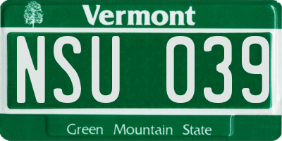 VT license plate NSU039
