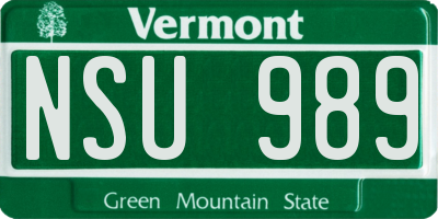 VT license plate NSU989