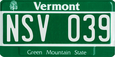 VT license plate NSV039