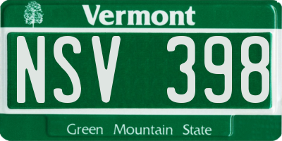 VT license plate NSV398
