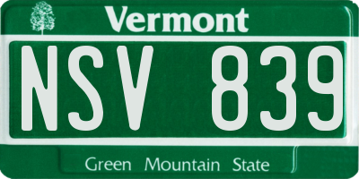 VT license plate NSV839