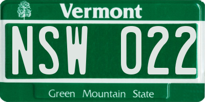 VT license plate NSW022
