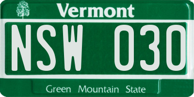 VT license plate NSW030