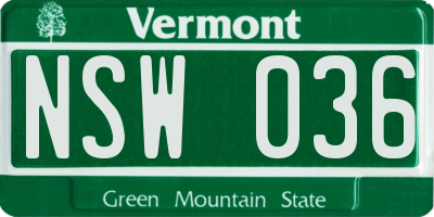 VT license plate NSW036