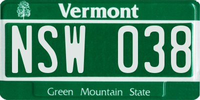VT license plate NSW038