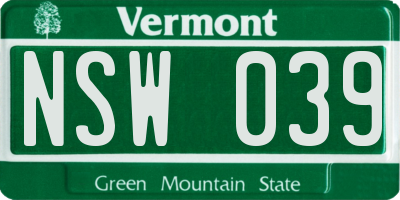 VT license plate NSW039