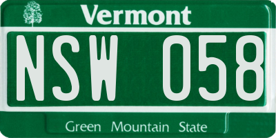 VT license plate NSW058