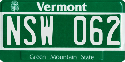 VT license plate NSW062