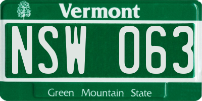 VT license plate NSW063