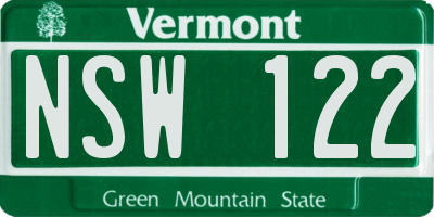 VT license plate NSW122