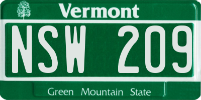 VT license plate NSW209