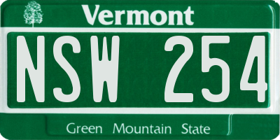 VT license plate NSW254