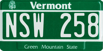 VT license plate NSW258