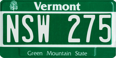 VT license plate NSW275