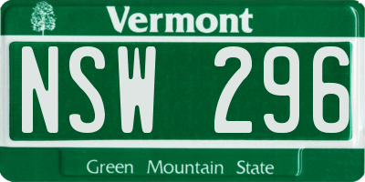 VT license plate NSW296
