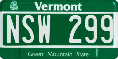 VT license plate NSW299