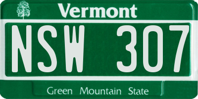 VT license plate NSW307