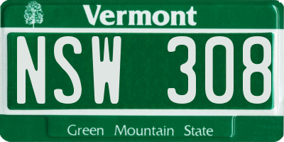 VT license plate NSW308