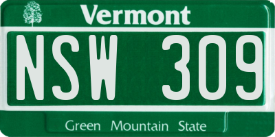 VT license plate NSW309