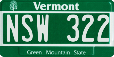 VT license plate NSW322