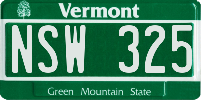 VT license plate NSW325