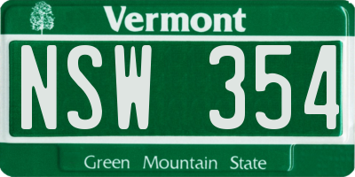 VT license plate NSW354
