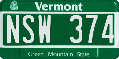 VT license plate NSW374