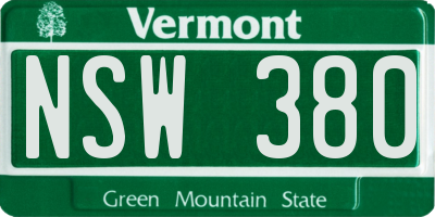 VT license plate NSW380