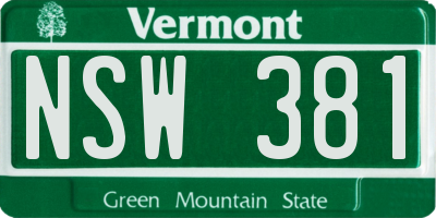 VT license plate NSW381
