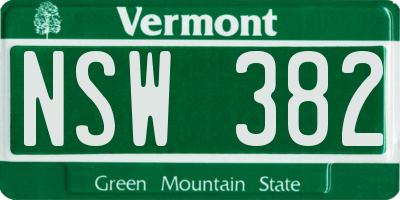 VT license plate NSW382