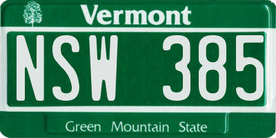 VT license plate NSW385