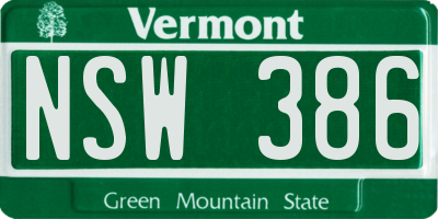 VT license plate NSW386