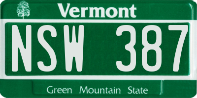 VT license plate NSW387
