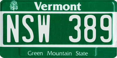 VT license plate NSW389