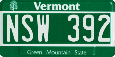 VT license plate NSW392