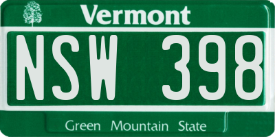 VT license plate NSW398
